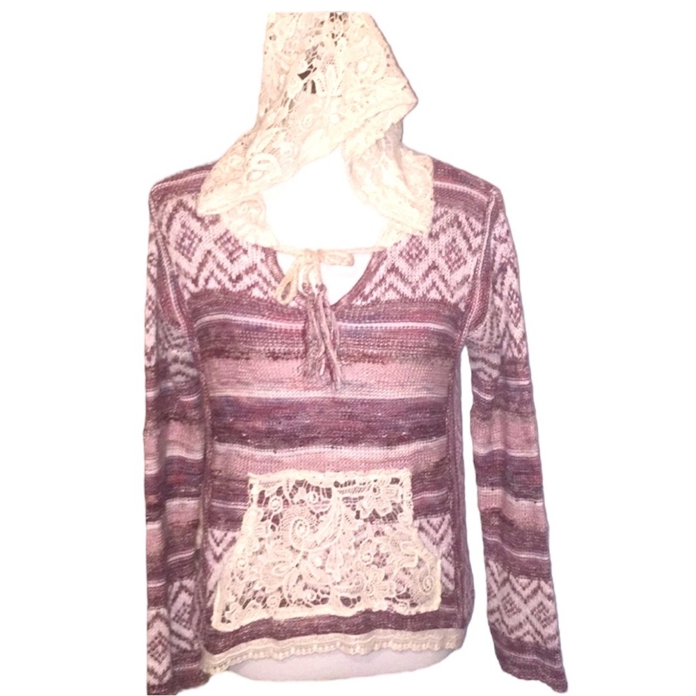 American Rag hooded sweater with lace size small